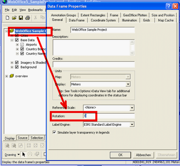 Dataframe rotation configuration in ArcMap