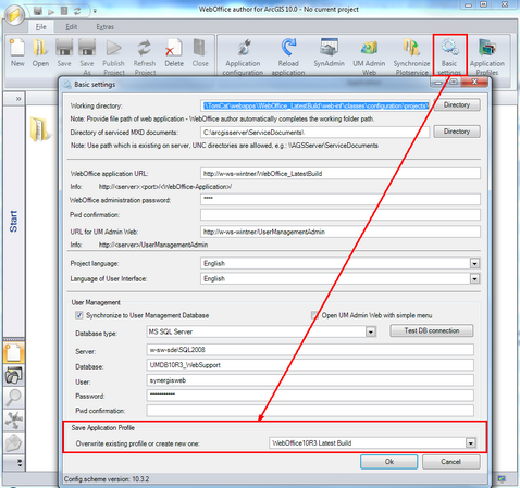 Basic settings dialog in WebOffice author - specify Application profile
