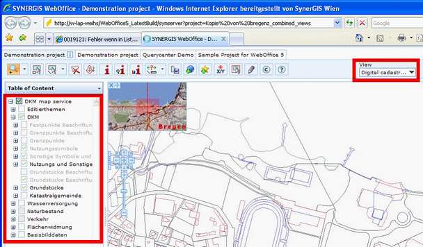 Map view 'Digital cadastre map' - Table of Content display in WebOffice 10 R3 Client