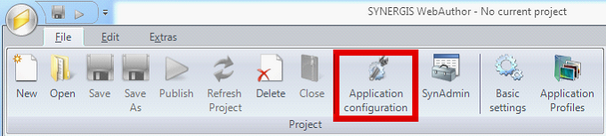 Application configuration menu