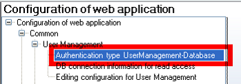 Authentication type UserManagement-Database in application_config