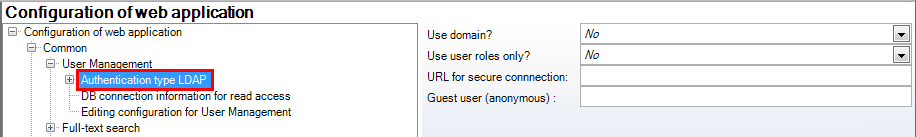 Authentication type LDAP in the application configuration Authentication type LDAP in the application configuration