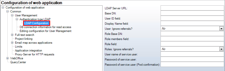 LDAP Configuration in the application configuration