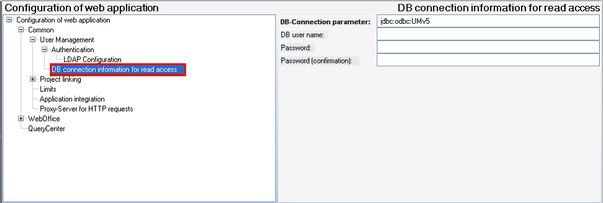 DB connection information for read access configuration