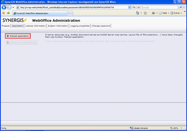 Reload application in WebOffice 10 R3 Administration pages