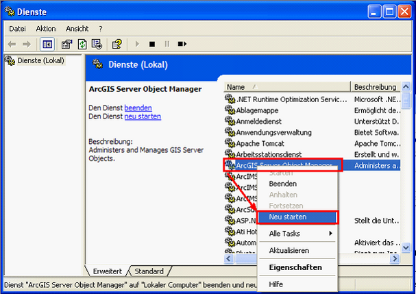 ArcGIS Server Object Manager - Restart