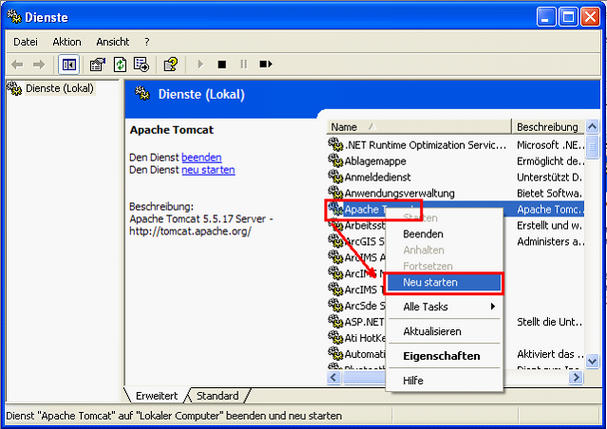Apache Tomcat service - Restart