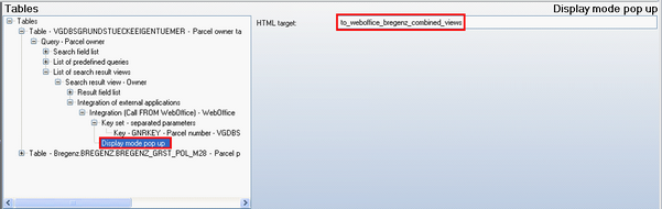 Display mode pop up – HTML target configuration