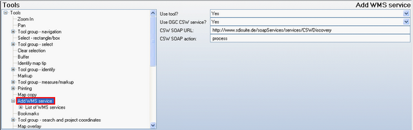 Add WMS service configuration, e.g. using the conterra demo system (CSW configuration)
