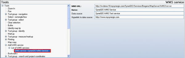 WMS Service configuration - e.g. SynerGIS WMS Service