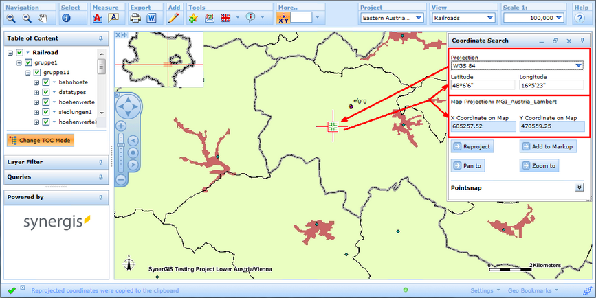 Reproject coordinates in WebOffice html client by placing a marker into the map