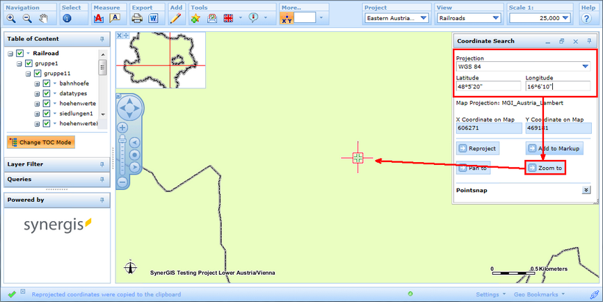 Search for and zoom to coordinates in WebOffice html client by entering coordinates