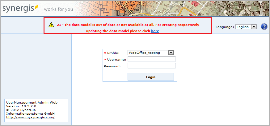 Create the data model when logging in to the newly created database for the first time