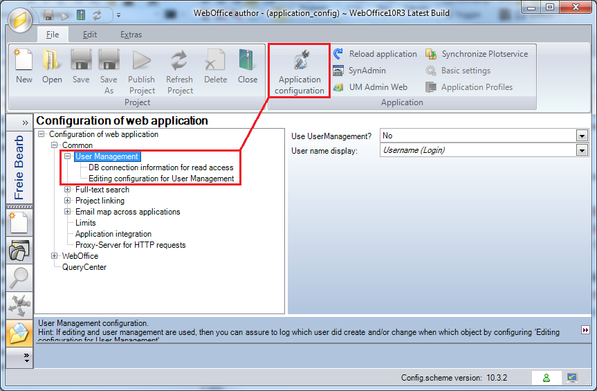 Adjust the application confugration in WebOffice author