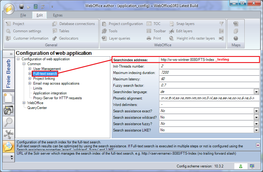Set the new search index address in the application configuration