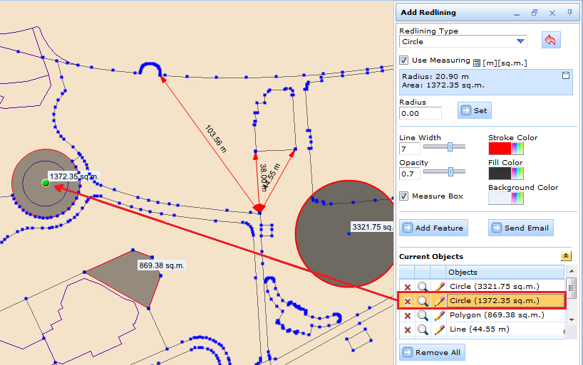 Current objects section in Markup tool dialog - WebOffice 10 R3 html client