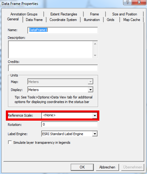 Reference Scale setting in Dataframe Properties