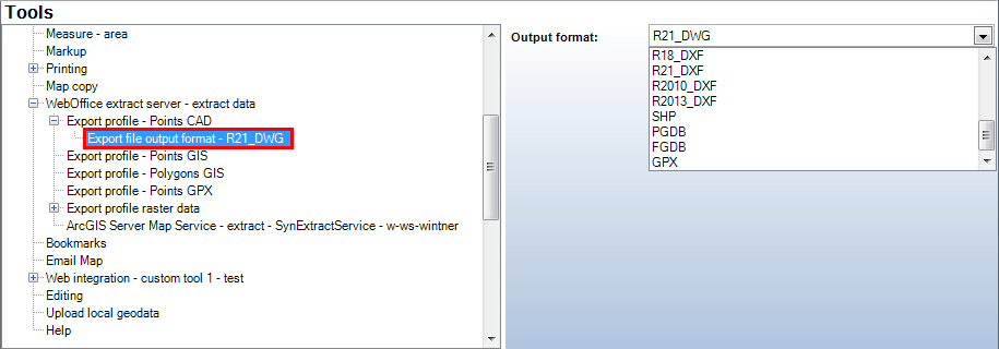 Export file output formats - WebOffice category