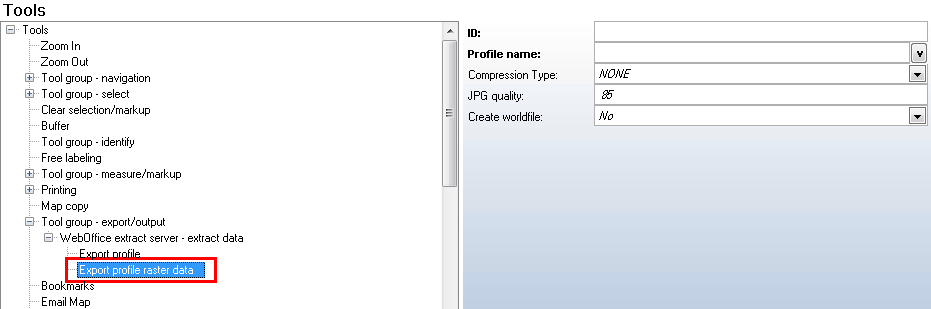Export profile raster data configuration in WebOffice author