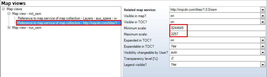 Define a scale range for the cached map service
