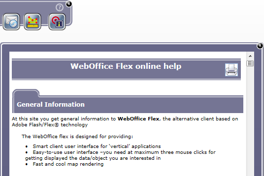 Help tool and opened Help page in WebOffice flex client