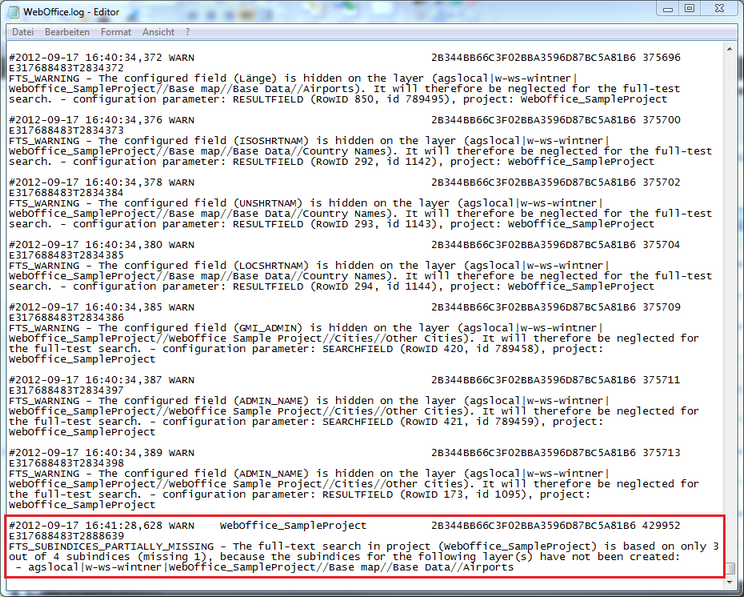 WebOffice 10 R3 log file - FTS subindices partially missing