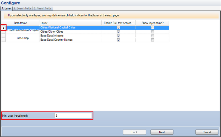 Full-text search wizard - step 1