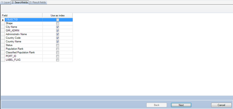 Full-text search wizard - step 2
