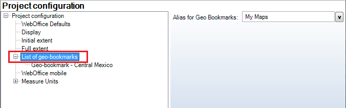 Configuration of a list of geo-bookmarks - Category WebOffice