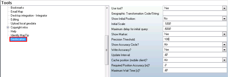 Geolocation tool configuration - WebOffice category