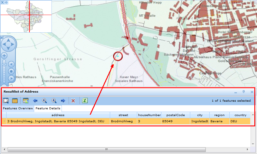 A Geolocator query result in WebOffice html client A Geolocator query result in WebOffice html client