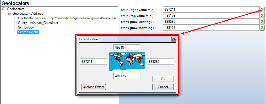 Geolocator search extent configuration Geolocator search extent configuration