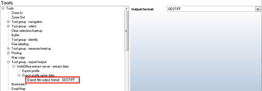 Export file output format - GeoTIFF configuration in WebOffice author