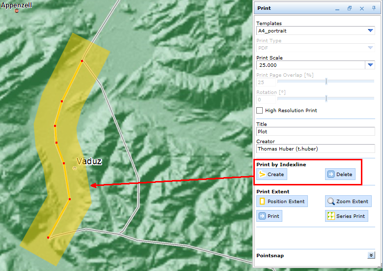 Print a print series along an individually drawn sketch - WebOffice html Client