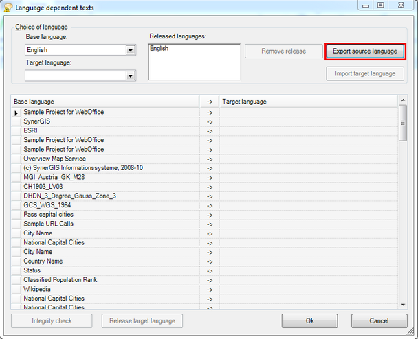 Export base language dependent texts
