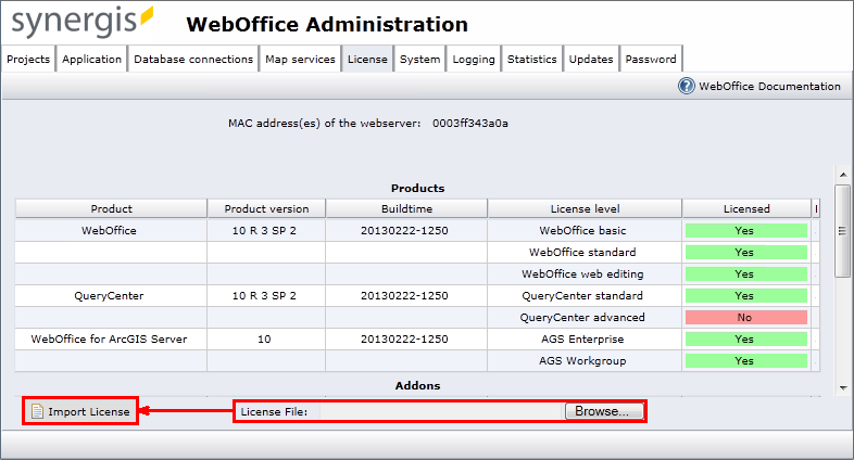 Import License via SynAdmin
