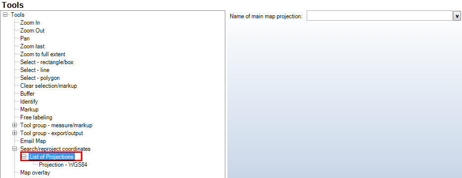 List of Projections configuration