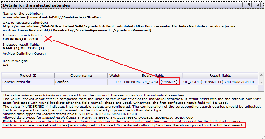 Search fields to be used in external calls only will be ignored for the full-text search
