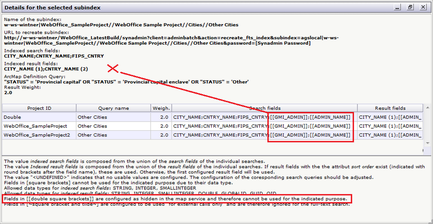 Hidden fields cannot be used for the full-text search