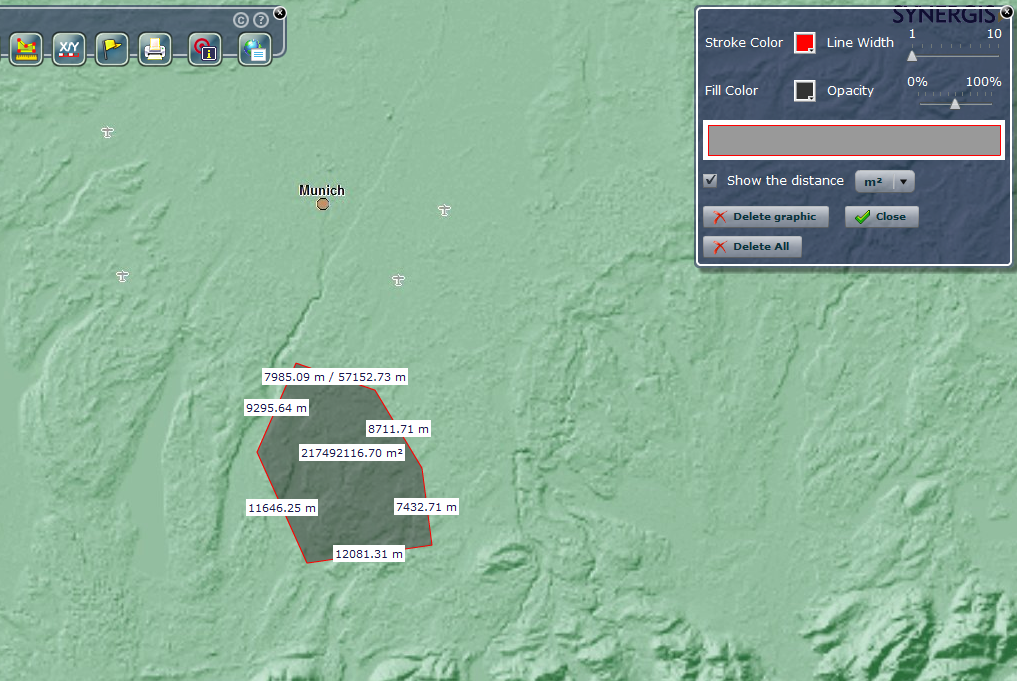 Measure Area tool form in WebOffice flex client