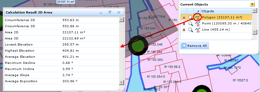 3D measures of an area measure object