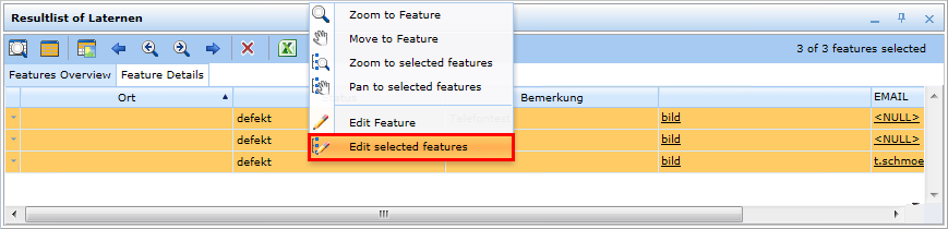 Attributive editing with multiple object editing in the  WebOffice html client - Selection from the result list