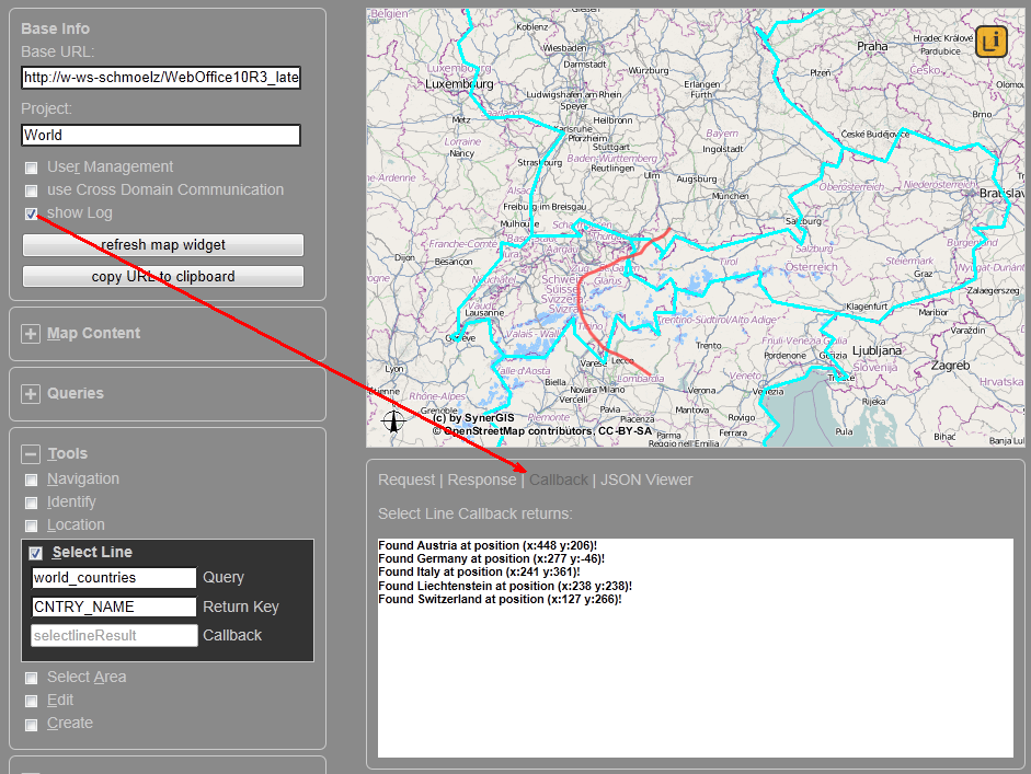 Callback after an identify in the WebOffice map widget test container