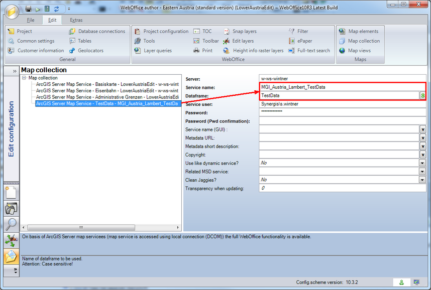Manually adjust the connection settings of the new map service reference