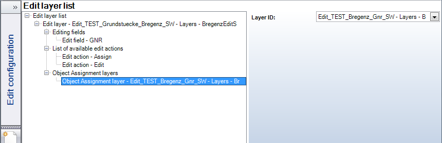Configuration of an object assignment layer in the target layer in the edit layer list