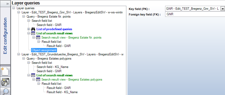 Configuration of an object assignment in the source layer in the layer queries