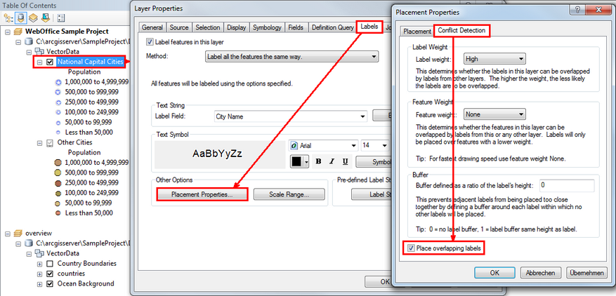 Configuration "Place overlapping labels" on the layer of the project MXD