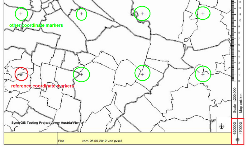 Grid with reference and further coordinate markers on the print