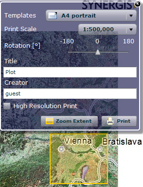 Print tool form and print extent in WebOffice flex client