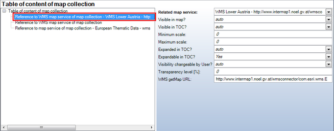 Reference to WMS Map Service of Map Collection in the Table of Content